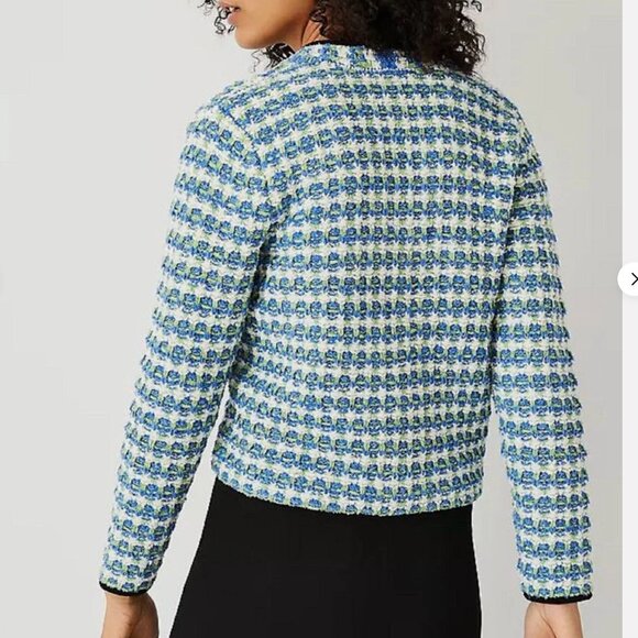 Ann Taylor Women's Tweedy Sweater Jacket in Deep Azure Size Medium - Picture 3 of 16